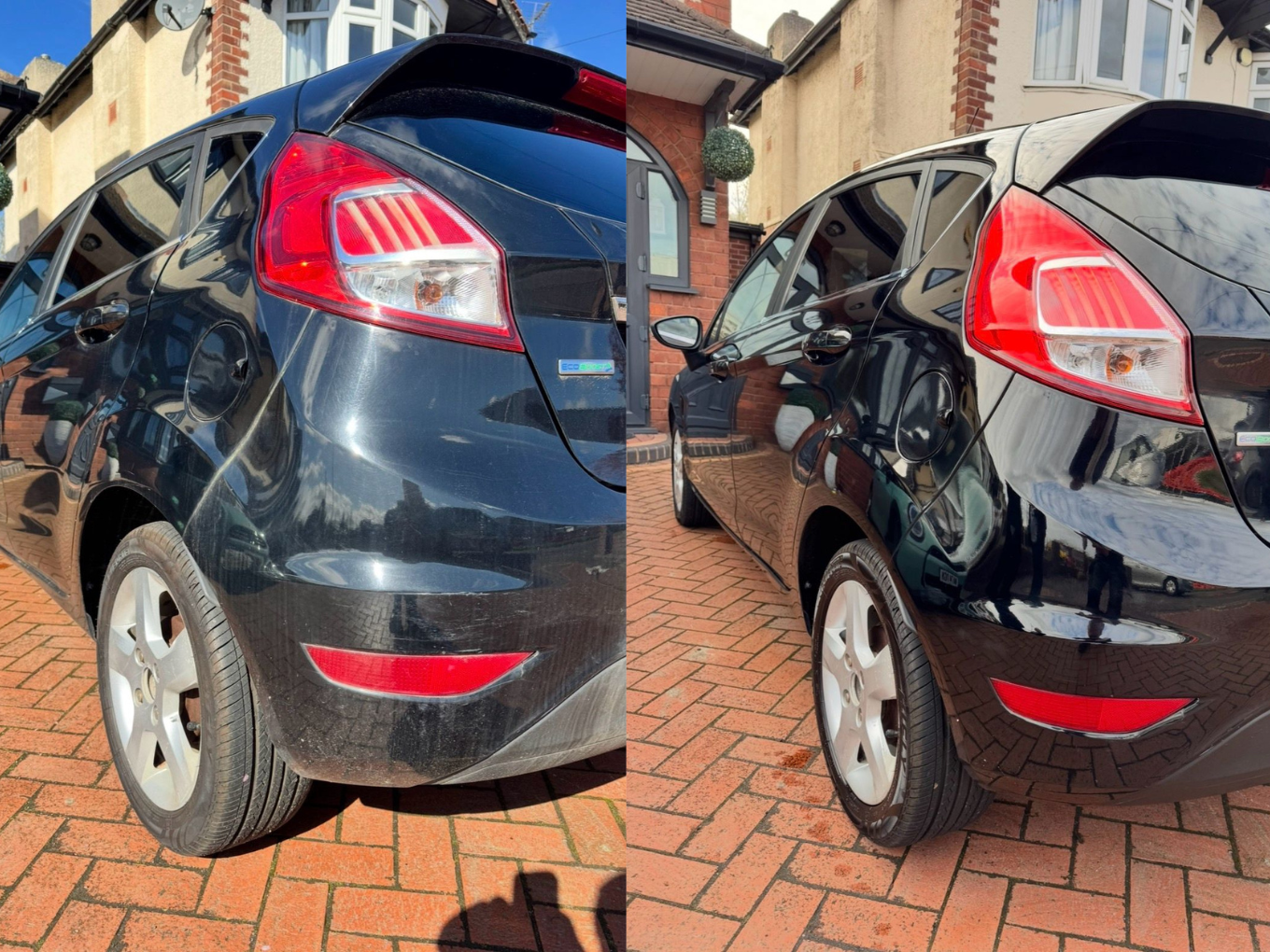 Car door panel side by side polish correction comparison